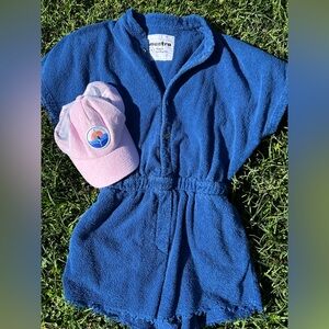 Mantra Los Angeles Blue Terry Cloth Romper Cover Up Size S Elastic Waist Snaps